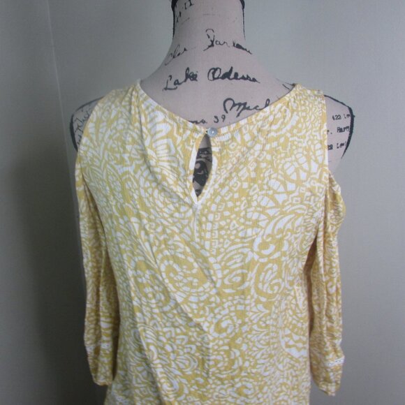 Chico's Blouse 0 Yellow Cold Shoulder 3/4 Sleeve - Picture 11 of 13